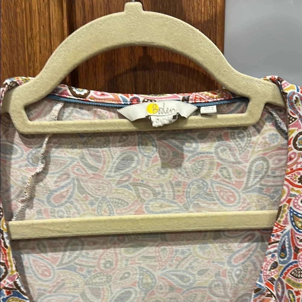 Boden Pink and Orange Wrap Blouse with Ruched Sleeves​​​ - Picture 2 of 7